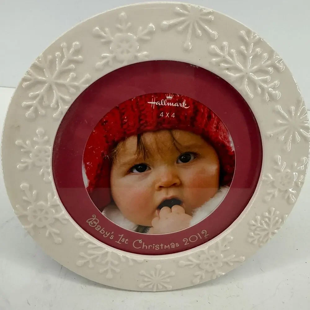 Hallmark Snowflake Ceramic 4x4 Picture Frame Christmas Holiday Family Photo